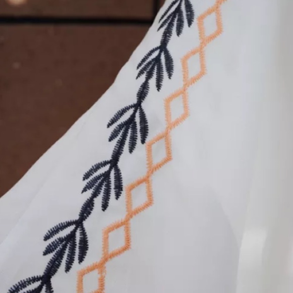 White Chiffon Embroidered Pompom Trim Swim Coverup - Picture 6 of 6